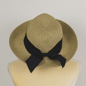 NWOT Milani Adjustable Straw Hat, Beach Sun Summer Vacation Wide Brim Floppy Tan